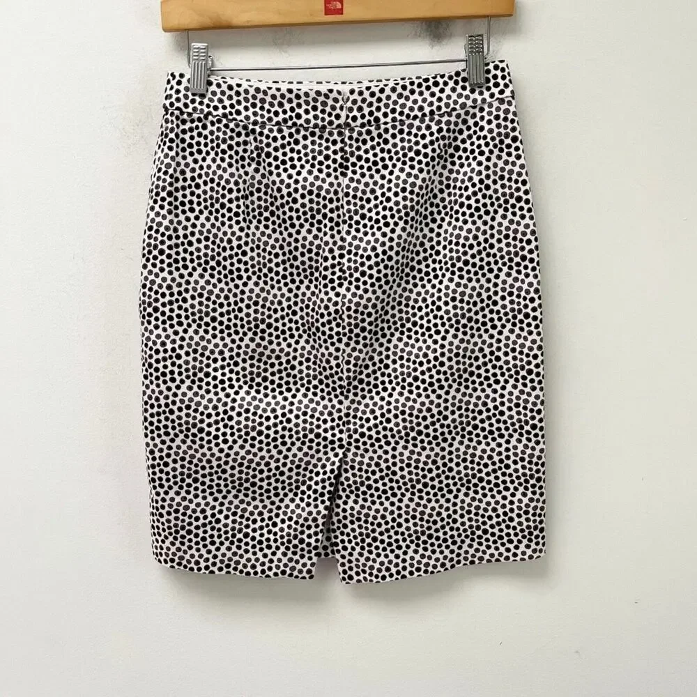 J. Crew Women's The Pencil Skirt 0 Brown & White Polka Dot Print 37532 Stretch